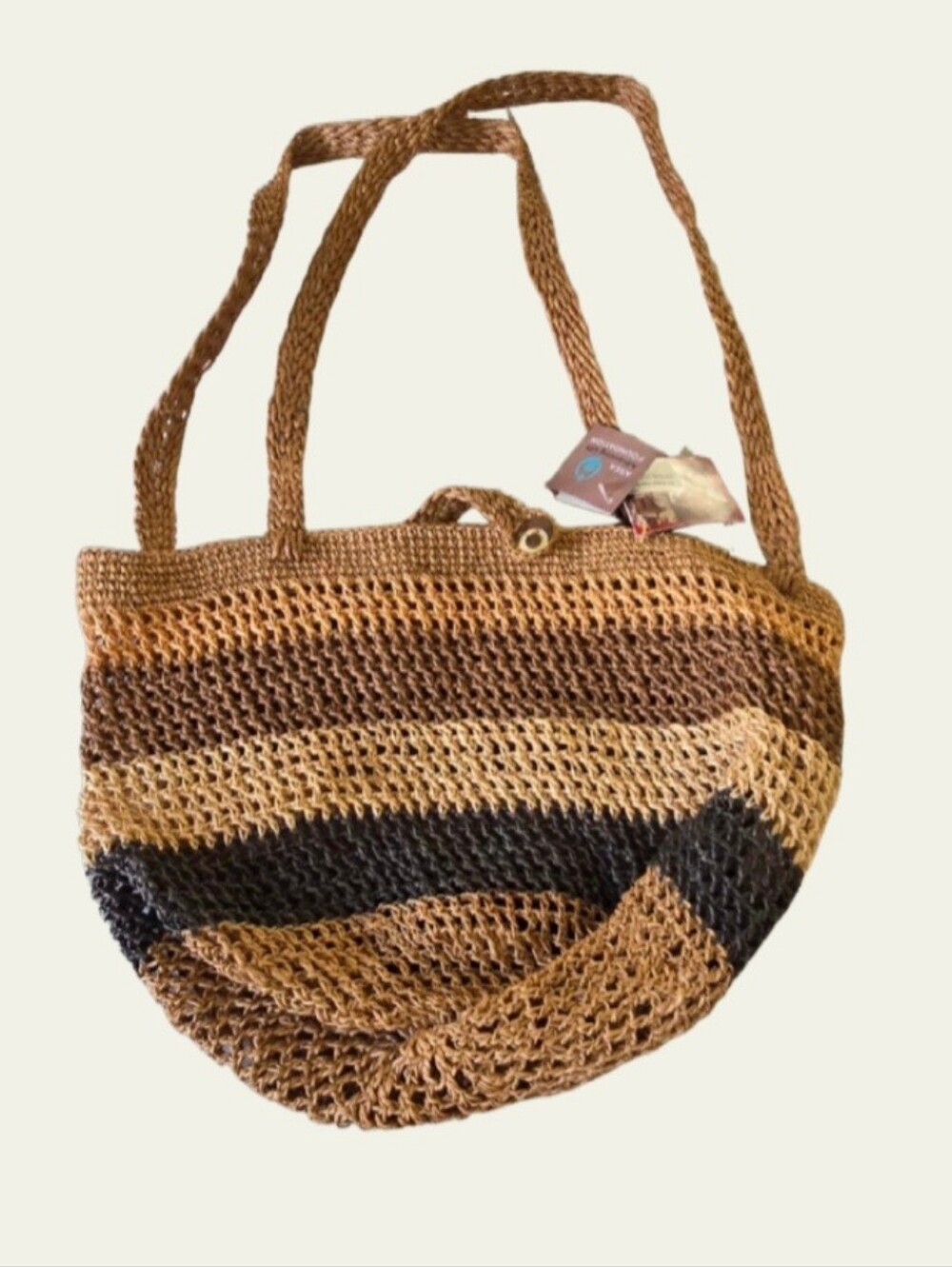 NWT Handmade Ecuadorian ALF Striped Straw Crochet Crossbody Shoulder Bag
